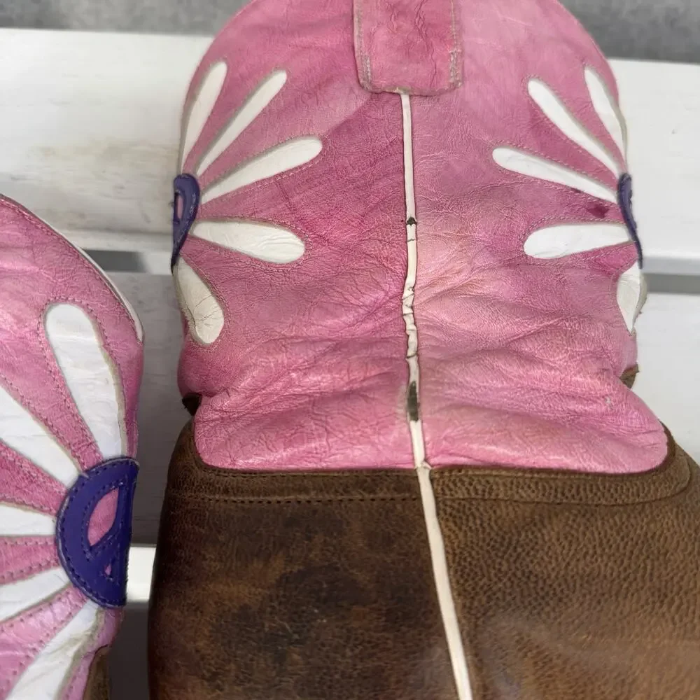 Anderson Bean Horse Power Western Boots Girls 3 Pink Floral Square Toe